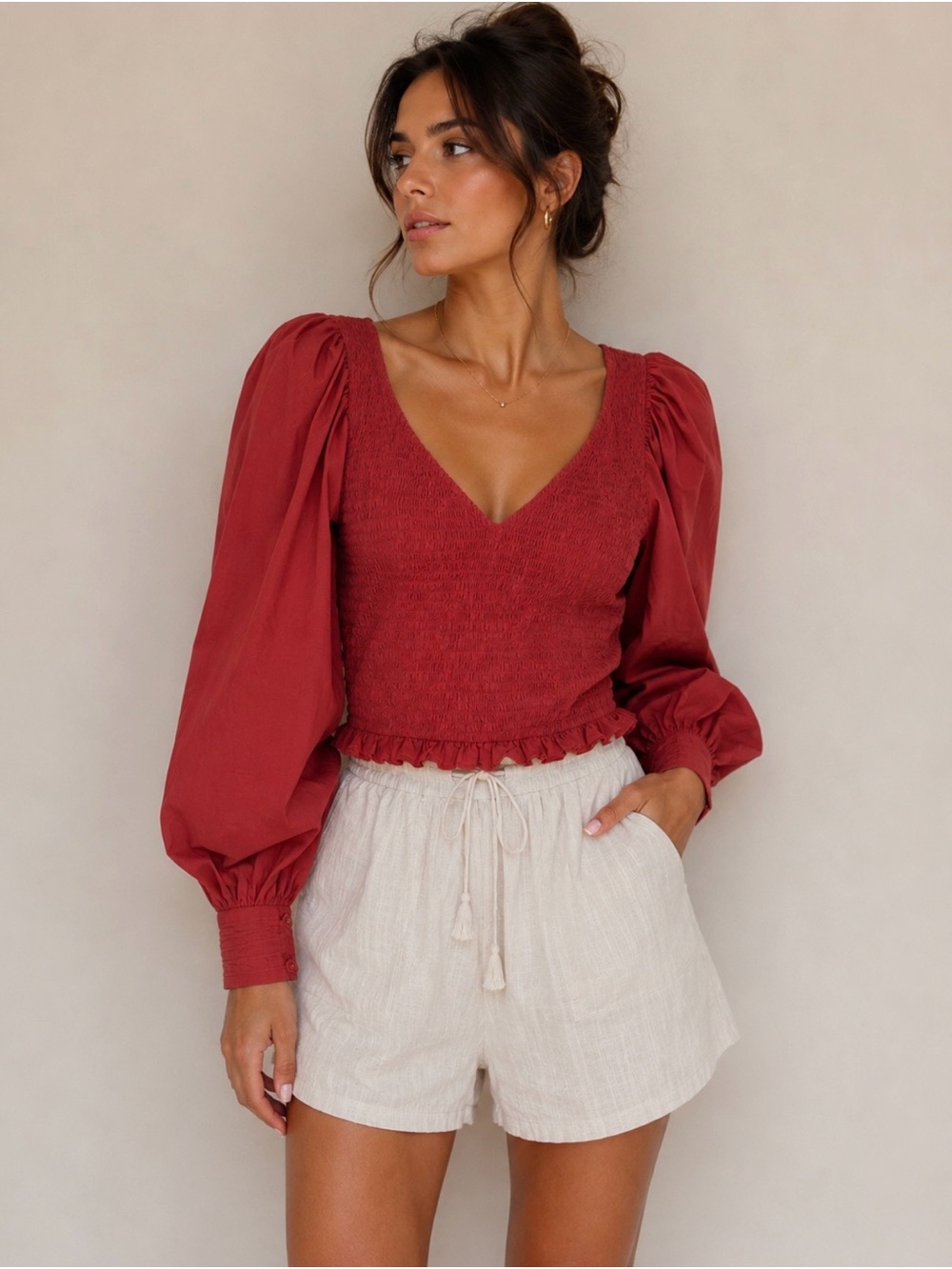 Shore Siena Smocked Top – Brandy – Size M – NWT